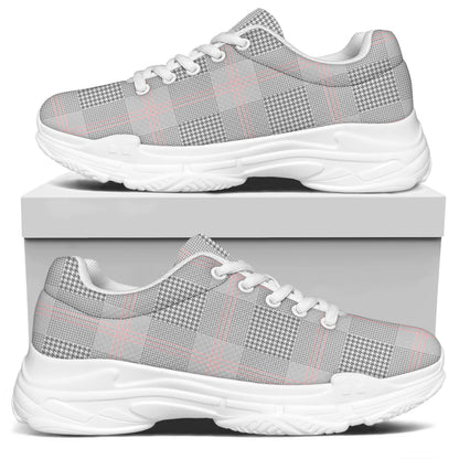Grey Prince of Wales Check Print White Chunky Shoes