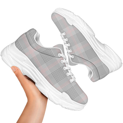 Grey Prince of Wales Check Print White Chunky Shoes