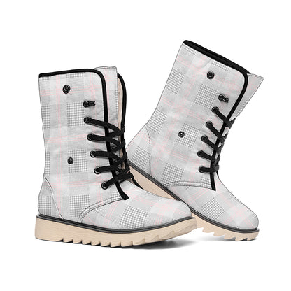 Grey Prince of Wales Check Print Winter Boots