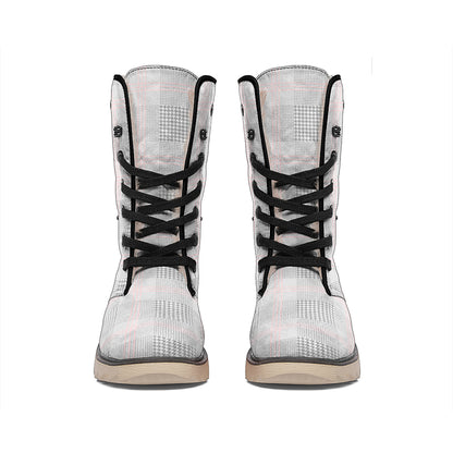 Grey Prince of Wales Check Print Winter Boots