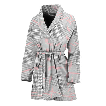 Grey Prince of Wales Check Print Women's Bathrobe