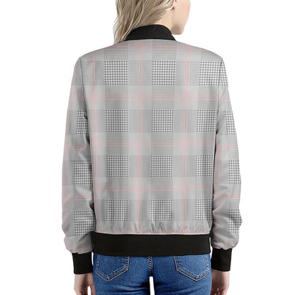 Grey Prince of Wales Check Print Women's Bomber Jacket