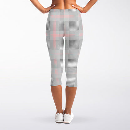 Grey Prince of Wales Check Print Women's Capri Leggings