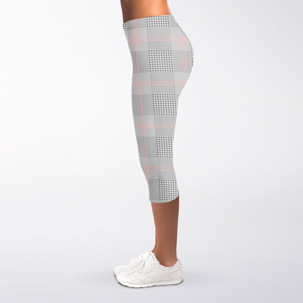 Grey Prince of Wales Check Print Women's Capri Leggings