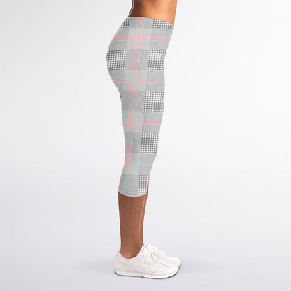Grey Prince of Wales Check Print Women's Capri Leggings