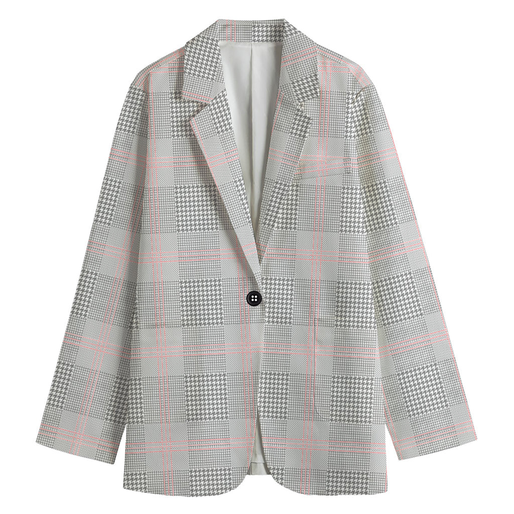 Grey Prince of Wales Check Print Women's Cotton Blazer