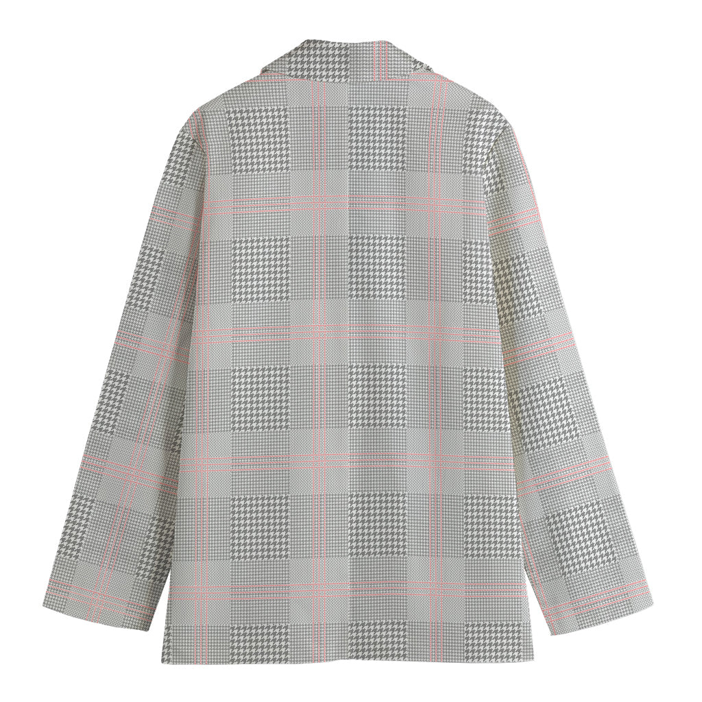 Grey Prince of Wales Check Print Women's Cotton Blazer