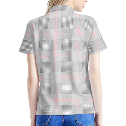 Grey Prince of Wales Check Print Women's Polo Shirt