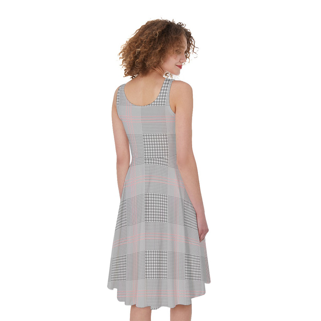 Grey Prince of Wales Check Print Women's Sleeveless Dress