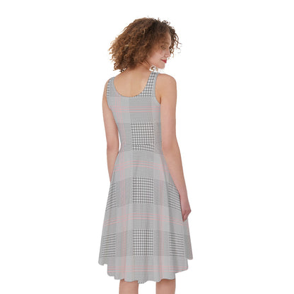 Grey Prince of Wales Check Print Women's Sleeveless Dress