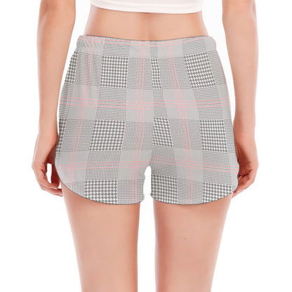 Grey Prince of Wales Check Print Women's Split Running Shorts