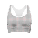 Grey Prince of Wales Check Print Women's Sports Bra