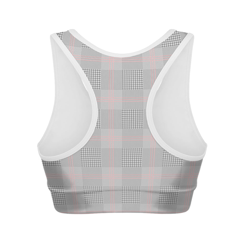 Grey Prince of Wales Check Print Women's Sports Bra