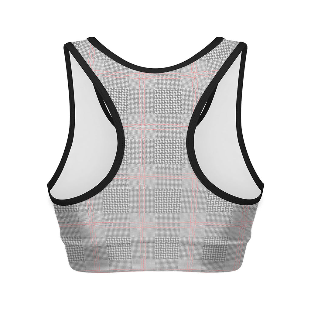 Grey Prince of Wales Check Print Women's Sports Bra