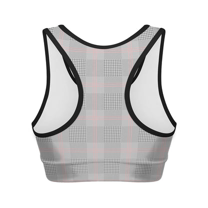Grey Prince of Wales Check Print Women's Sports Bra