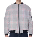 Grey Prince of Wales Check Print Zip Sleeve Bomber Jacket
