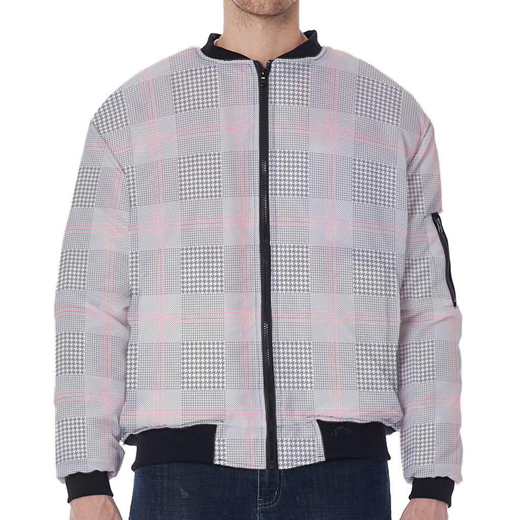 Grey Prince of Wales Check Print Zip Sleeve Bomber Jacket