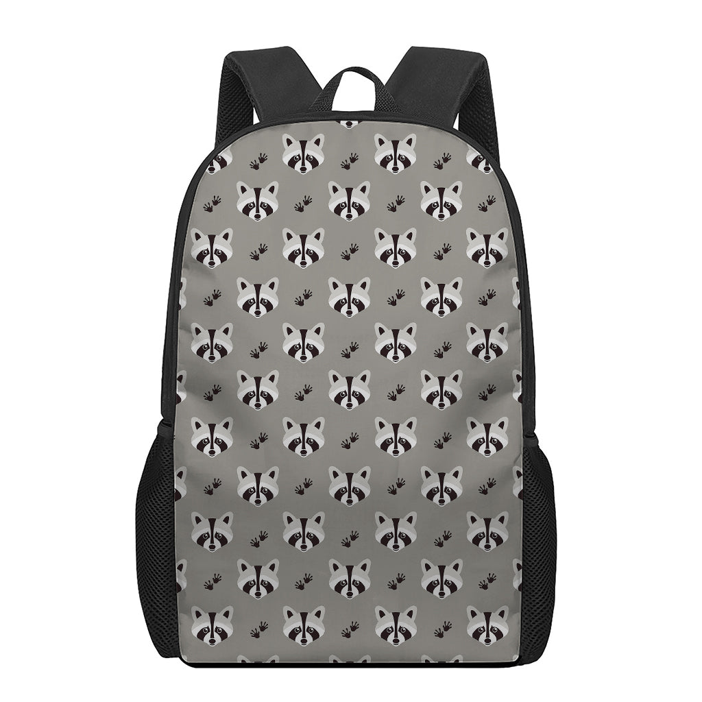 Grey Raccoon Pattern Print 17 Inch Backpack