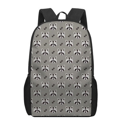 Grey Raccoon Pattern Print 17 Inch Backpack