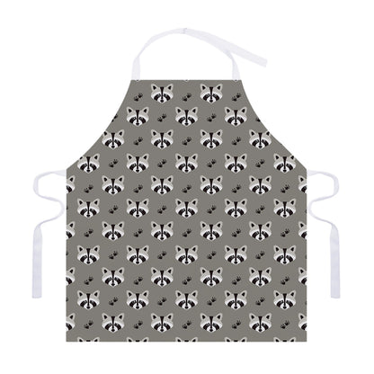 Grey Raccoon Pattern Print Adjustable Apron