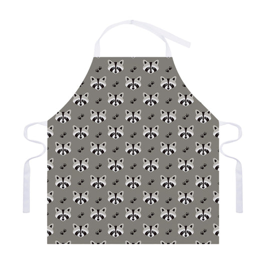 Grey Raccoon Pattern Print Adjustable Apron
