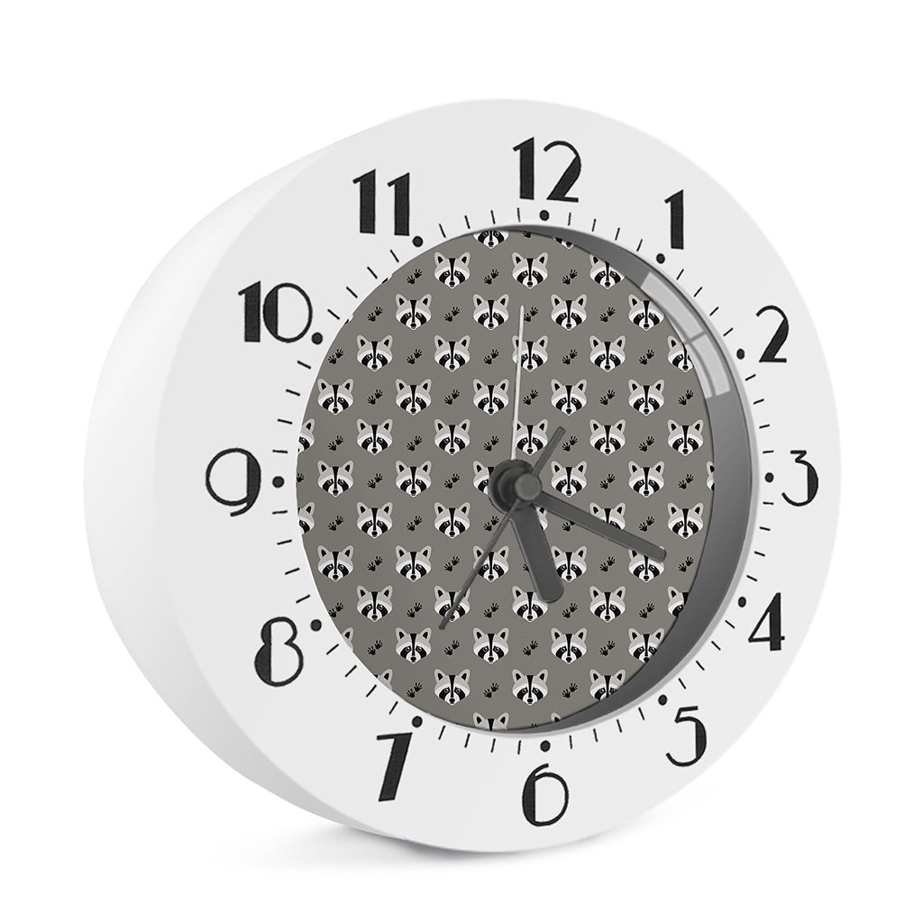 Grey Raccoon Pattern Print Alarm Clock