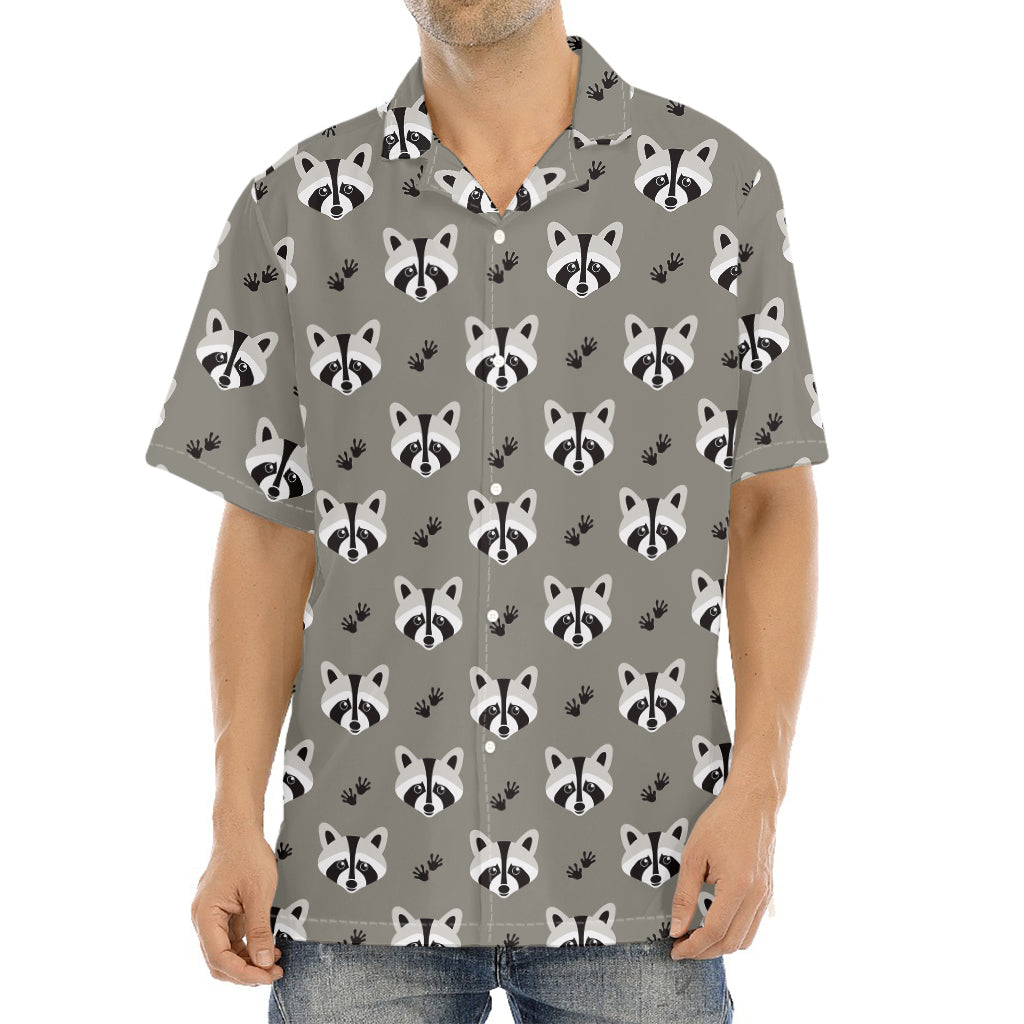 Grey Raccoon Pattern Print Aloha Shirt