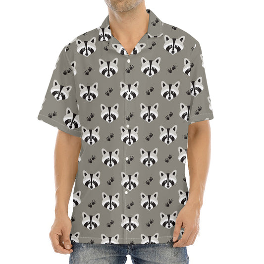 Grey Raccoon Pattern Print Aloha Shirt