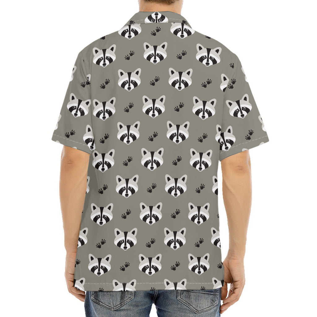 Grey Raccoon Pattern Print Aloha Shirt