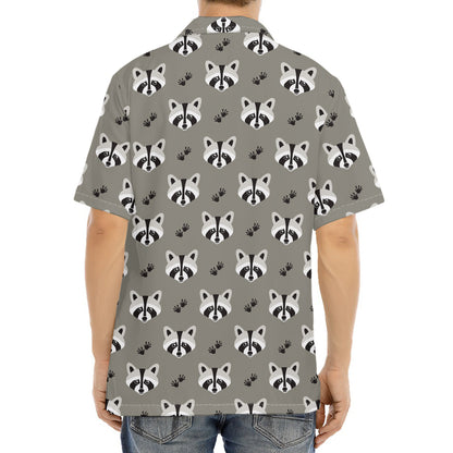 Grey Raccoon Pattern Print Aloha Shirt