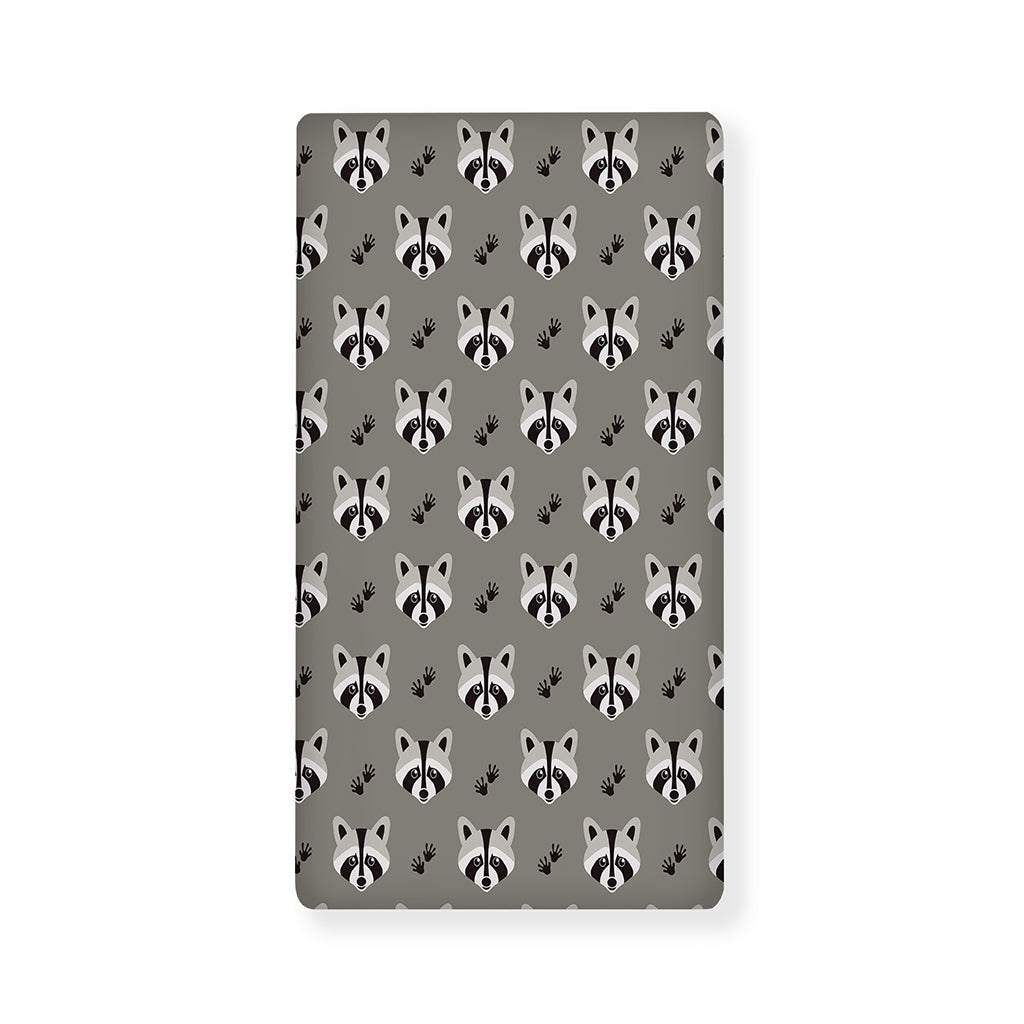 Grey Raccoon Pattern Print Baby Crib Sheet