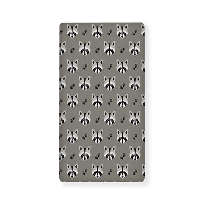 Grey Raccoon Pattern Print Baby Crib Sheet