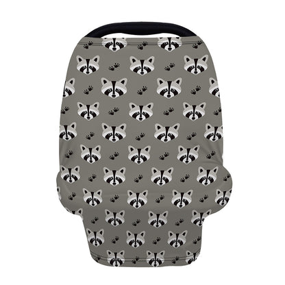 Grey Raccoon Pattern Print Baby Seat Cover