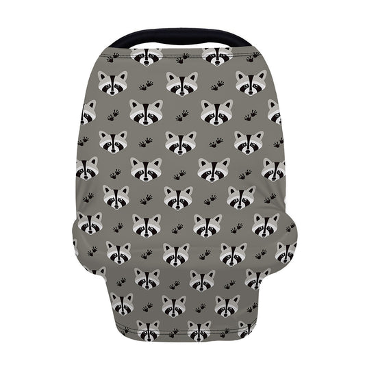 Grey Raccoon Pattern Print Baby Seat Cover