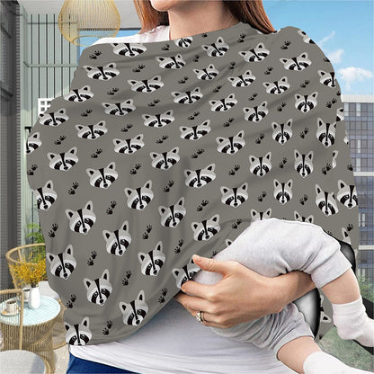 Grey Raccoon Pattern Print Baby Seat Cover