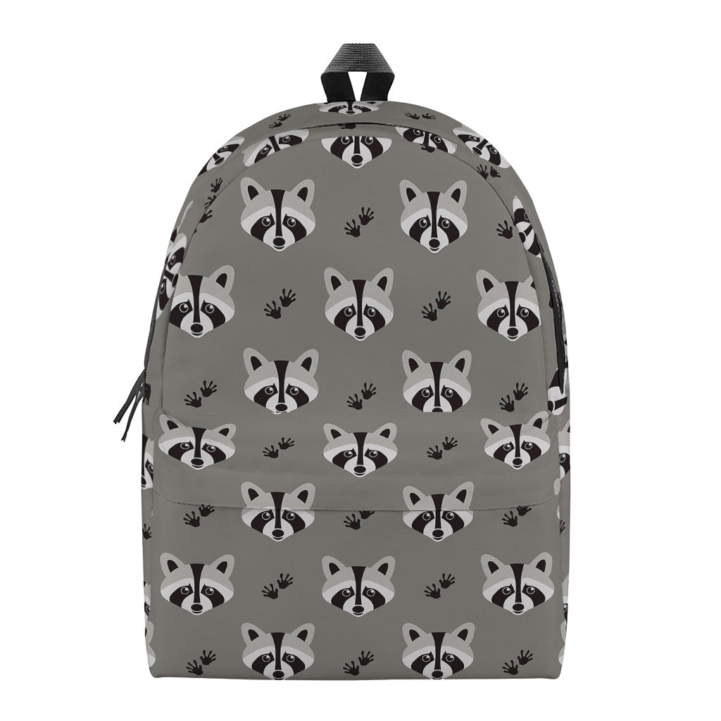 Grey Raccoon Pattern Print Backpack