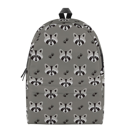 Grey Raccoon Pattern Print Backpack