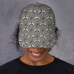 Grey Raccoon Pattern Print Baseball Cap