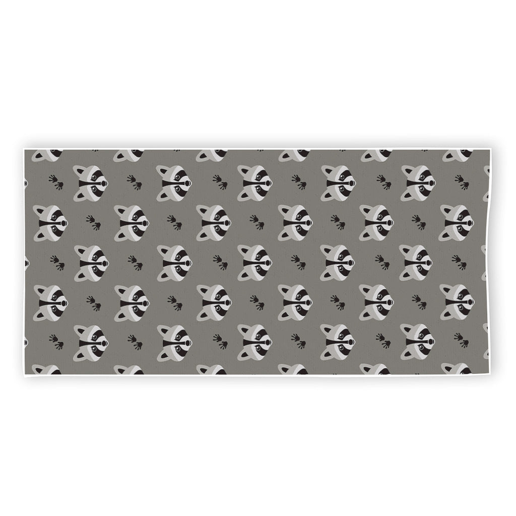 Grey Raccoon Pattern Print Beach Towel