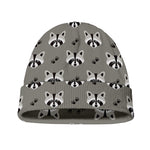 Grey Raccoon Pattern Print Beanie