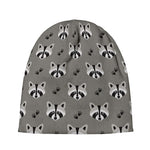 Grey Raccoon Pattern Print Beanie