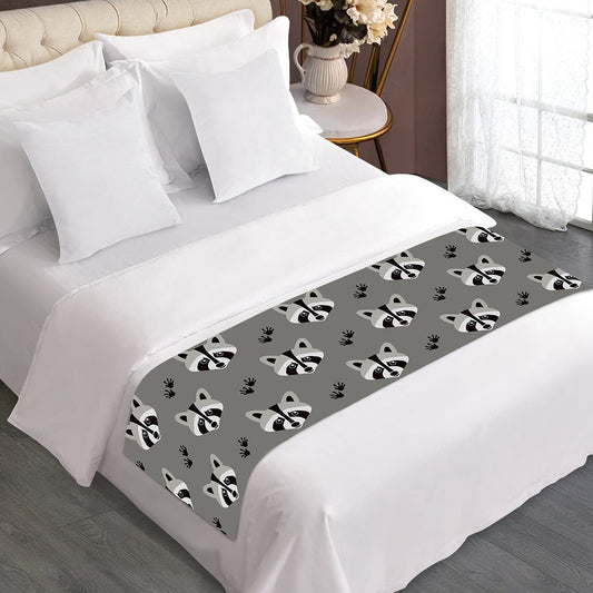 Grey Raccoon Pattern Print Bed Runner