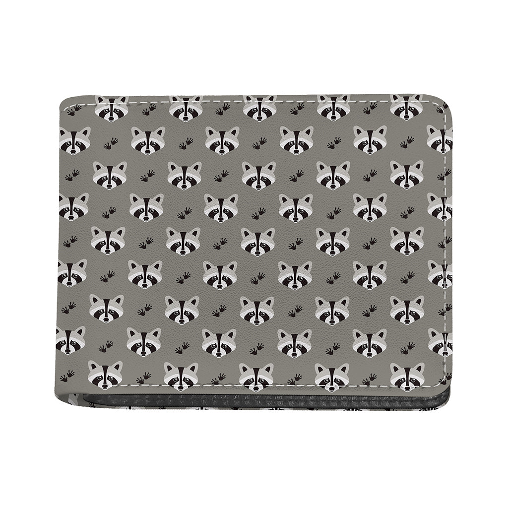 Grey Raccoon Pattern Print Bifold Wallet