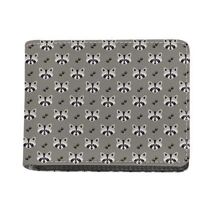 Grey Raccoon Pattern Print Bifold Wallet