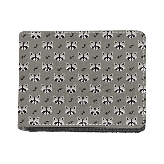 Grey Raccoon Pattern Print Bifold Wallet