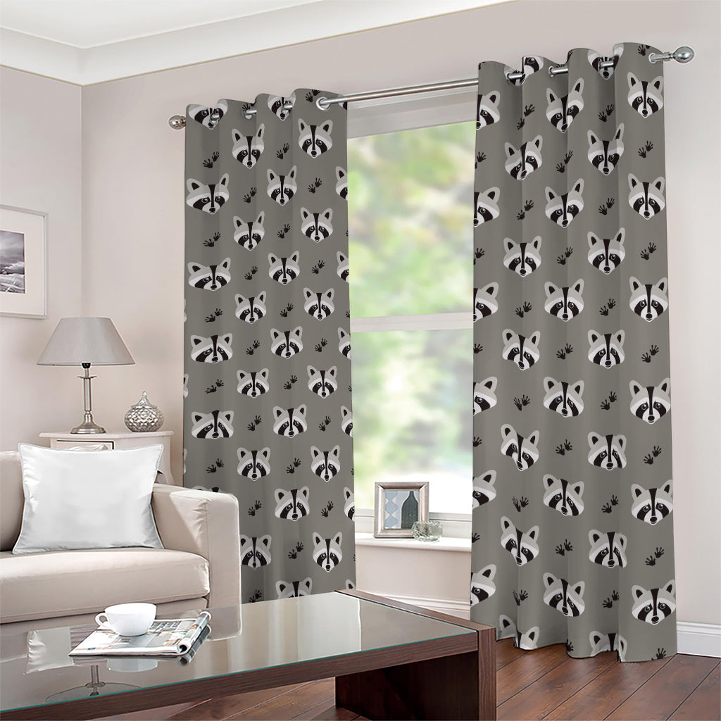 Grey Raccoon Pattern Print Blackout Grommet Curtains