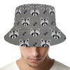 Grey Raccoon Pattern Print Bucket Hat