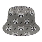 Grey Raccoon Pattern Print Bucket Hat