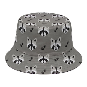 Grey Raccoon Pattern Print Bucket Hat