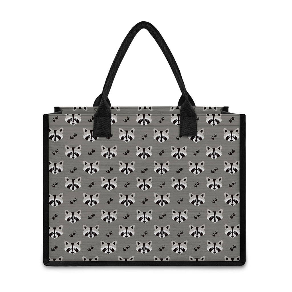 Grey Raccoon Pattern Print Canvas Tote Bag